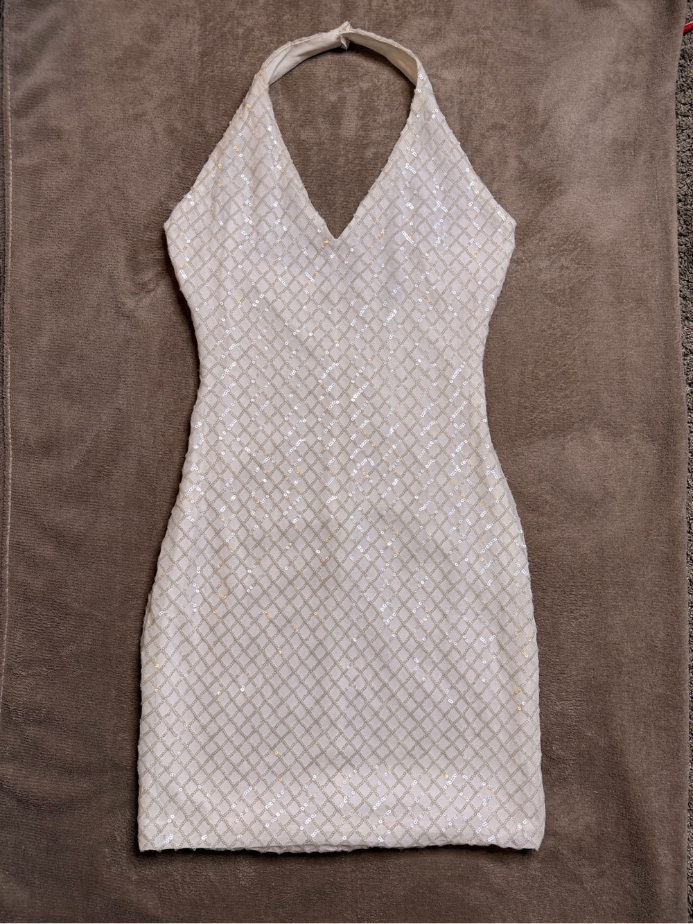 Windsor White Sequin Halter Bodycon Mini Dress Size M